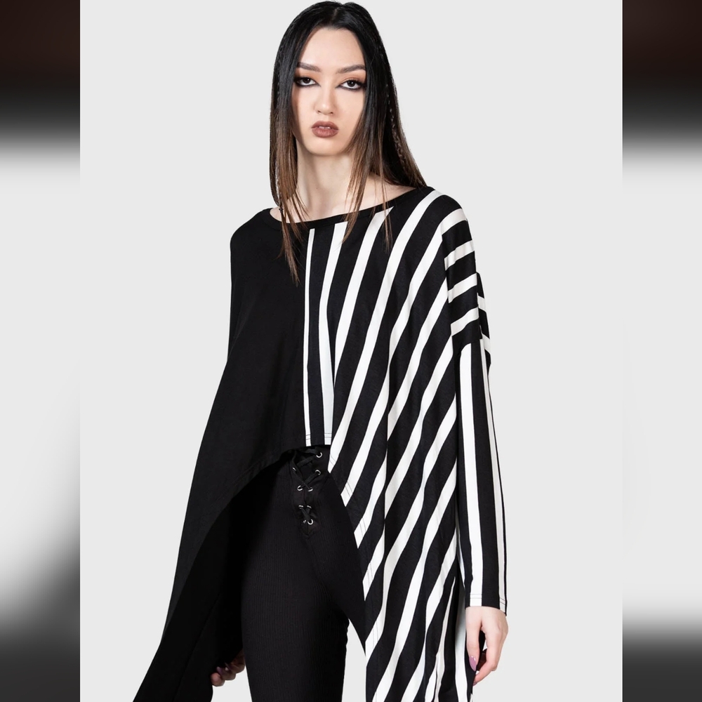 Killstar Black and White Asymmetrical Blouse